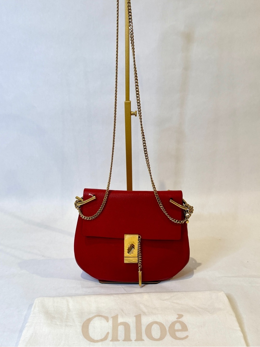 Small Drew Crossbody Bag in Red with Gold Hardware